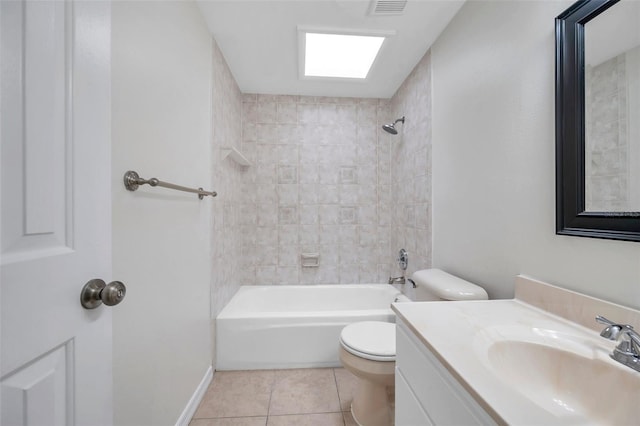 full bathroom featuring tile patterned floors, tiled shower / bath, vanity, and toilet