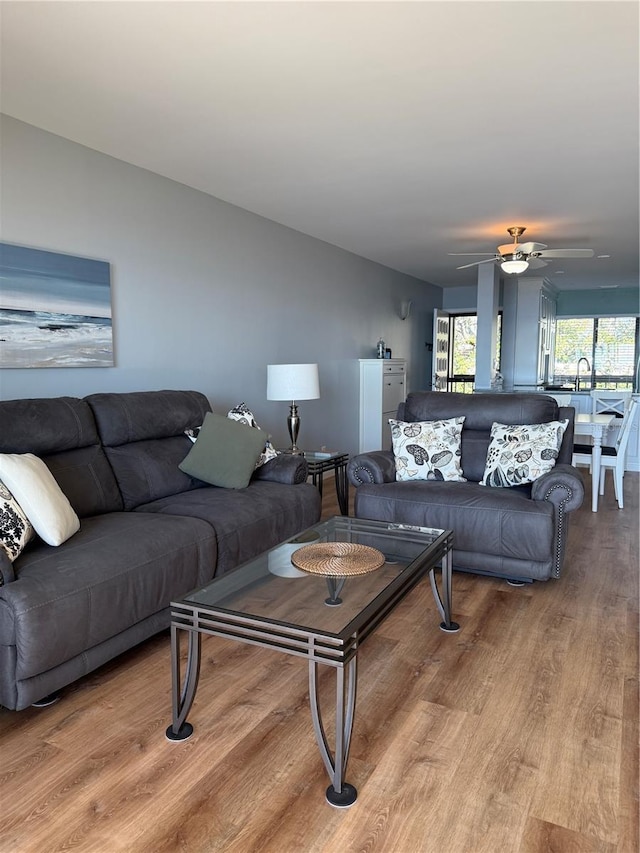 6268 Palma Del Mar Blvd S Unit 215, Saint Petersburg, FL 33715 - living room with light wood-type flooring and a ceiling fan