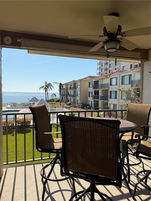6268 Palma Del Mar Blvd S Unit 215, Saint Petersburg, FL 33715 - balcony featuring a water view and a ceiling fan
