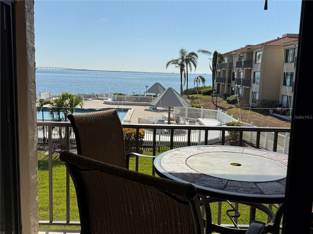 balcony with a water view