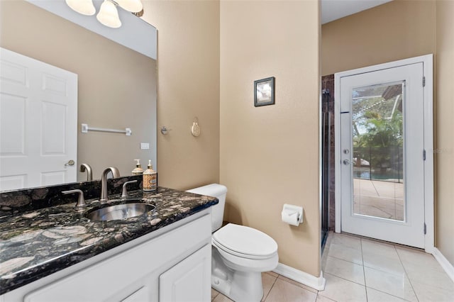 bathroom featuring toilet, tile patterned floors, and vanity