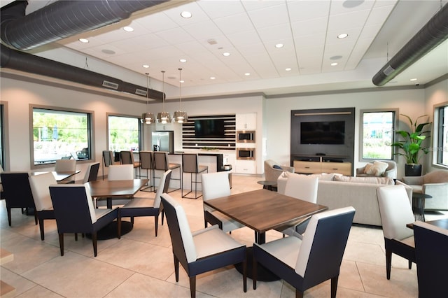 dining space with light tile patterned flooring