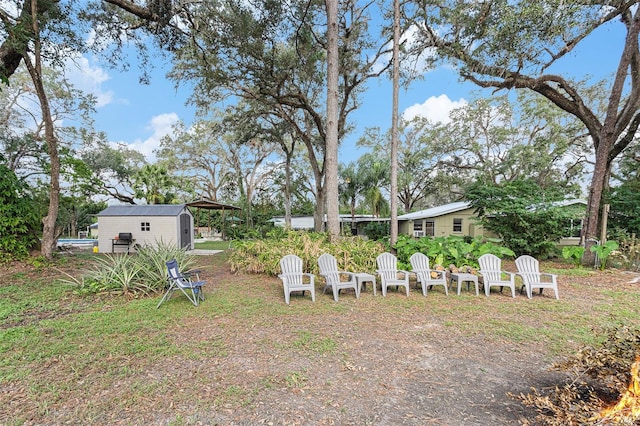 view of yard with a storage unit