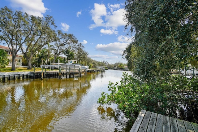 view of dock with a water view