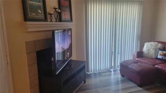 living room with hardwood / wood-style flooring