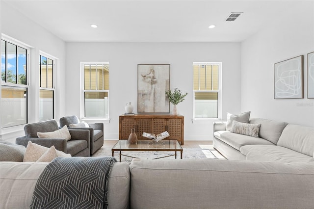 living room with light wood-type flooring