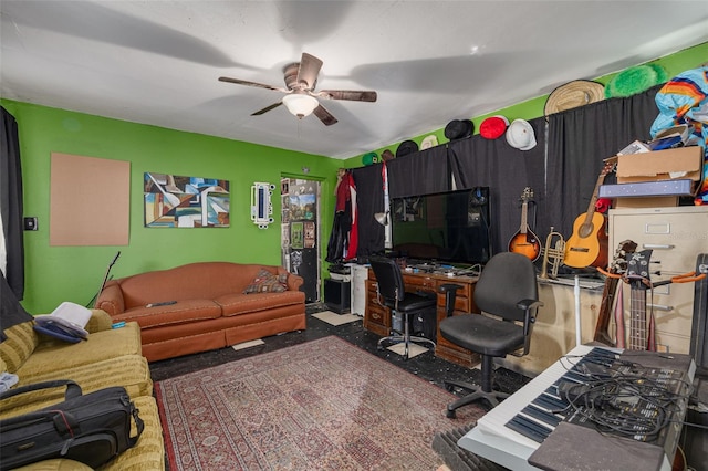 home office featuring ceiling fan