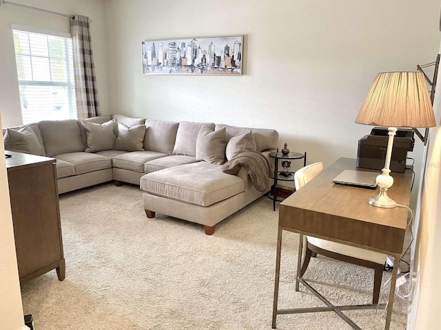 living room featuring light carpet