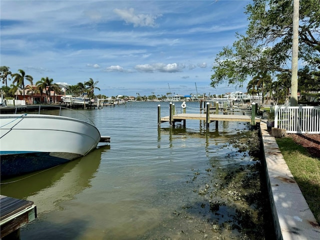 view of dock with a water view