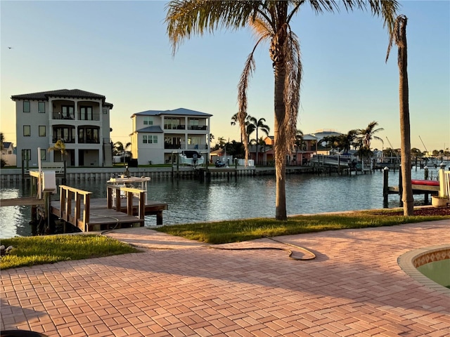 dock area with a water view