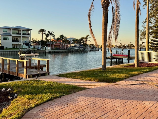 dock area featuring a water view