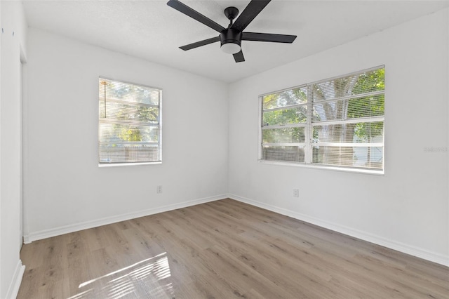 spare room featuring light wood-type flooring and ceiling fan