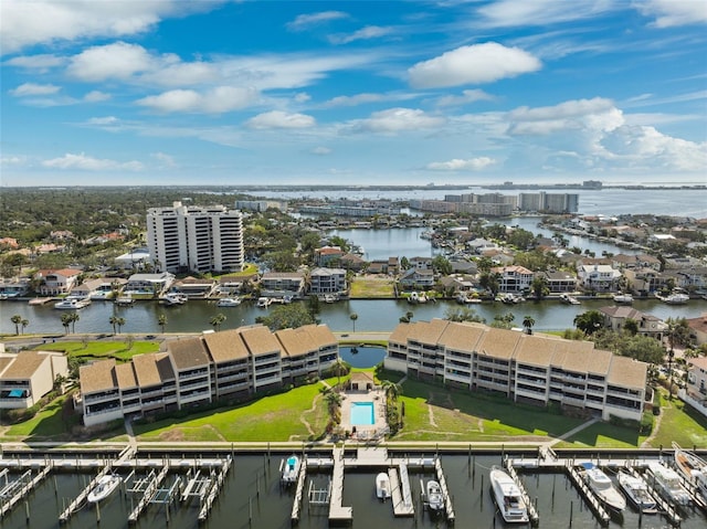 bird's eye view featuring a water view