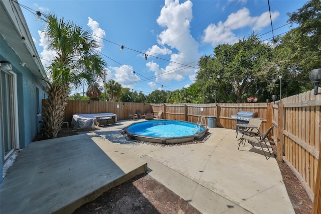 view of pool with a patio, a jacuzzi, and a grill