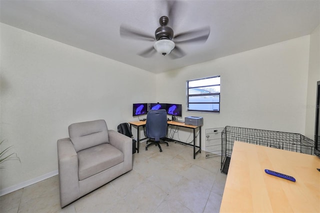 home office with ceiling fan