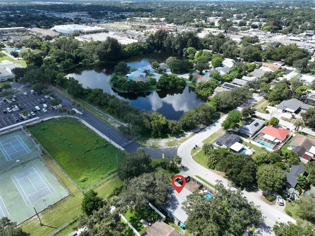 aerial view featuring a water view