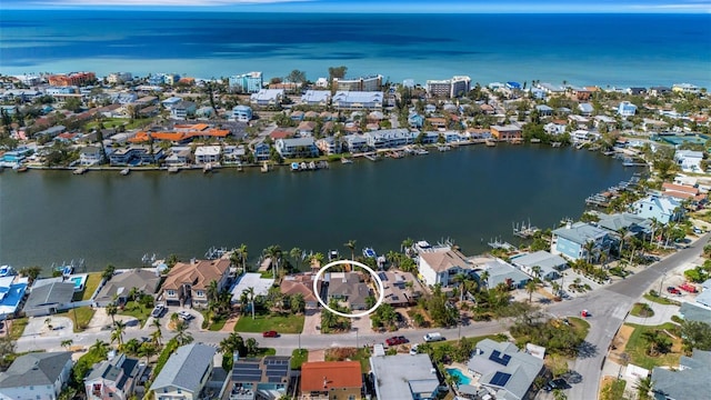 drone / aerial view featuring a water view