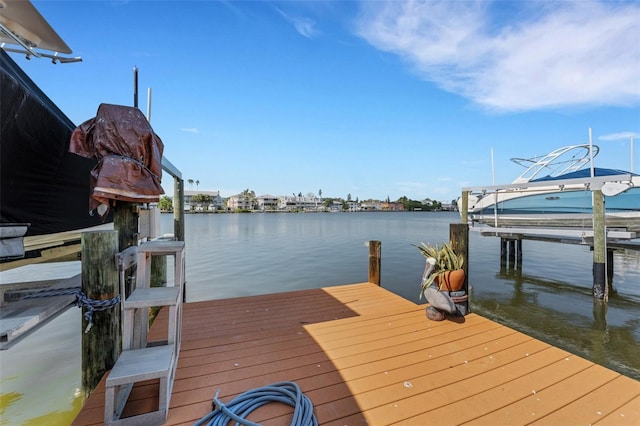 dock area with a water view