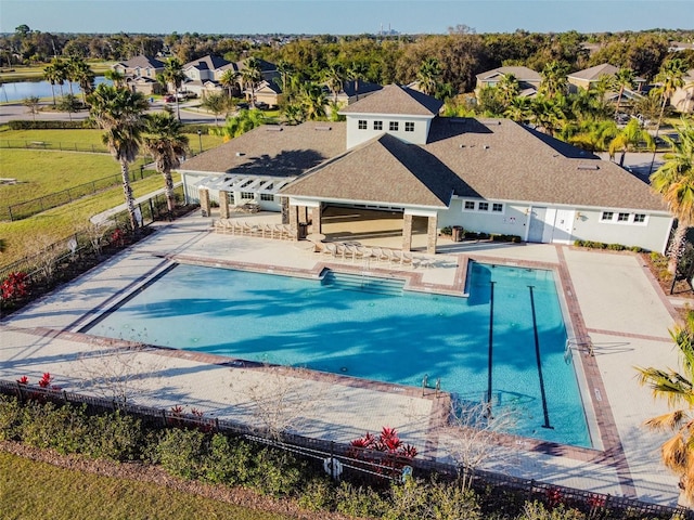 view of swimming pool featuring a patio