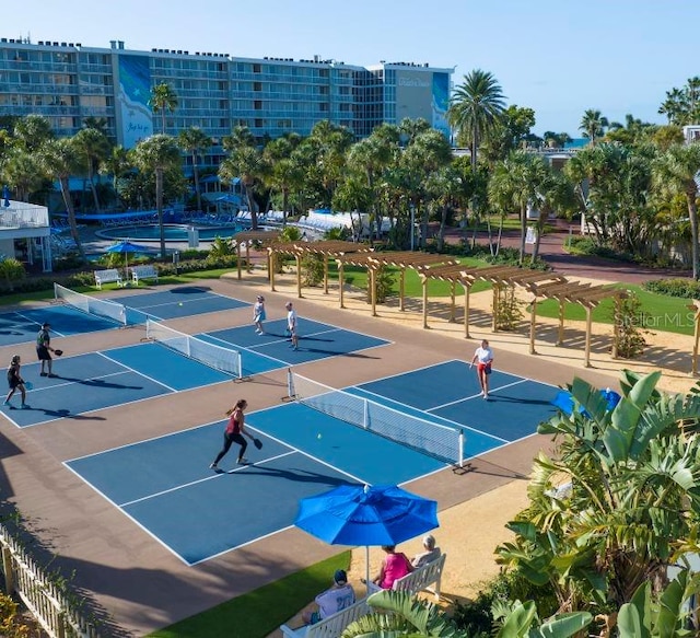 view of tennis court featuring basketball court