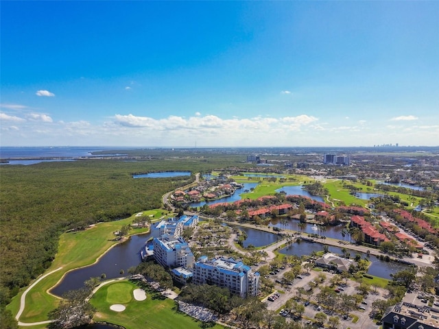 aerial view featuring a water view