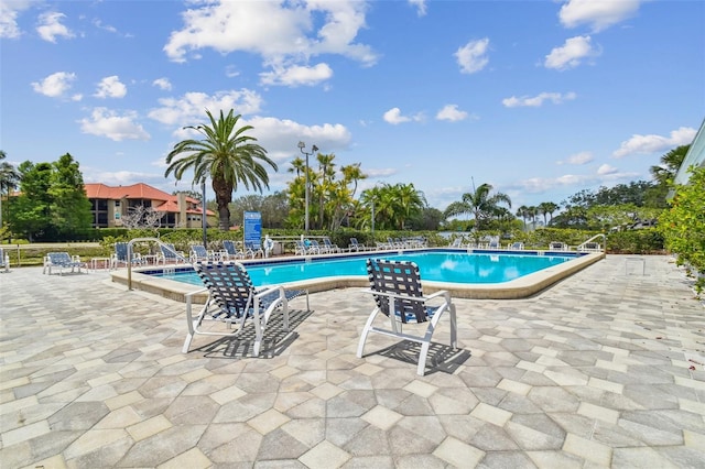 view of pool featuring a patio