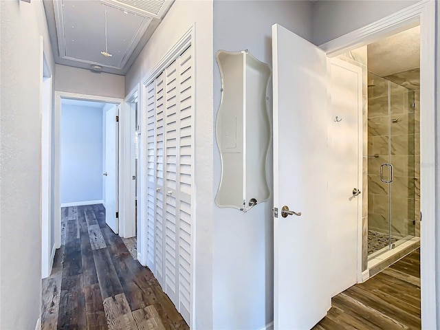 hallway featuring dark hardwood / wood-style floors