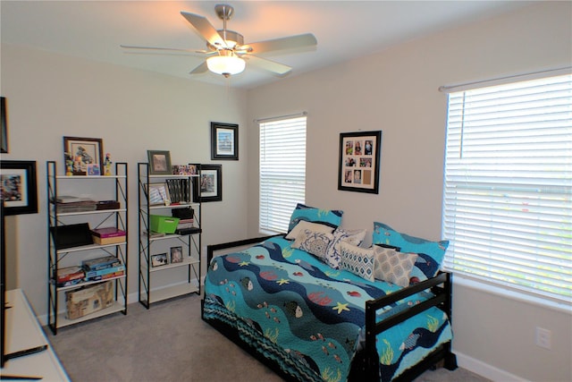 bedroom with carpet floors and ceiling fan