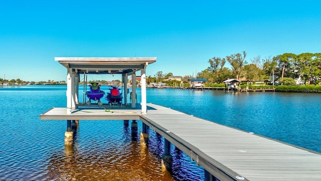 view of dock featuring a water view