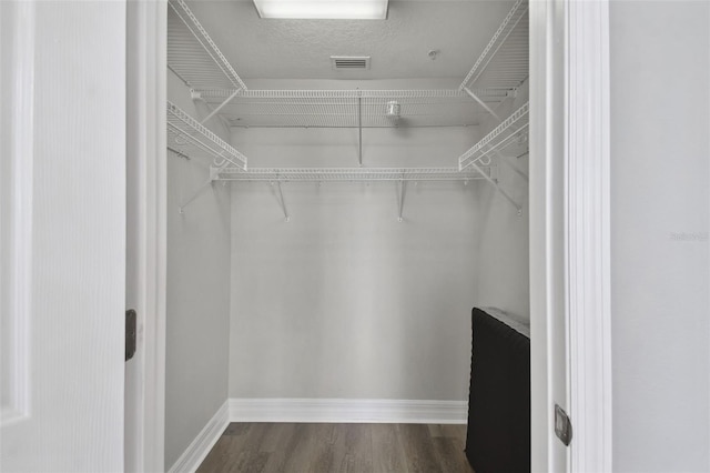 spacious closet featuring dark hardwood / wood-style floors