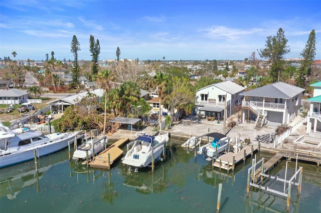 dock area with a water view