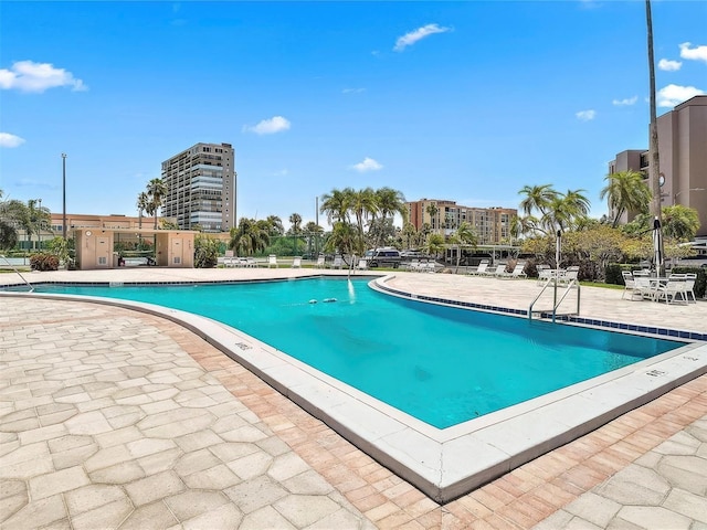 view of pool featuring a patio