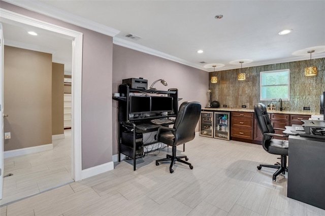 office space featuring ornamental molding