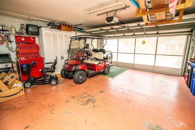 garage with a garage door opener