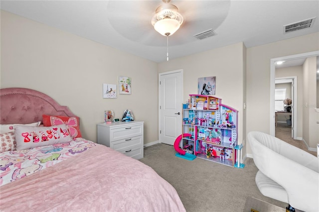 bedroom featuring carpet and ceiling fan