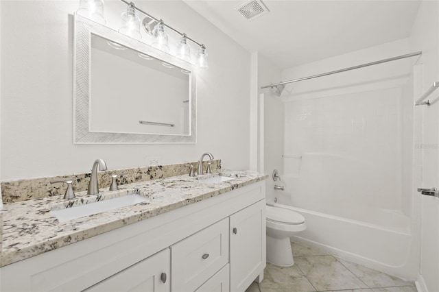 full bathroom with vanity, toilet, and shower / bathtub combination