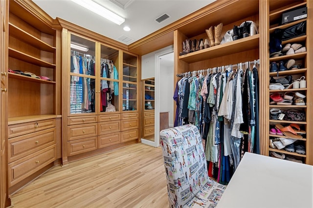 spacious closet featuring light hardwood / wood-style floors