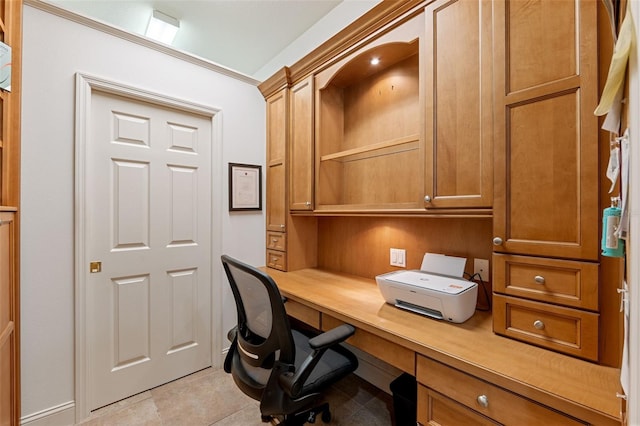 tiled home office with built in desk