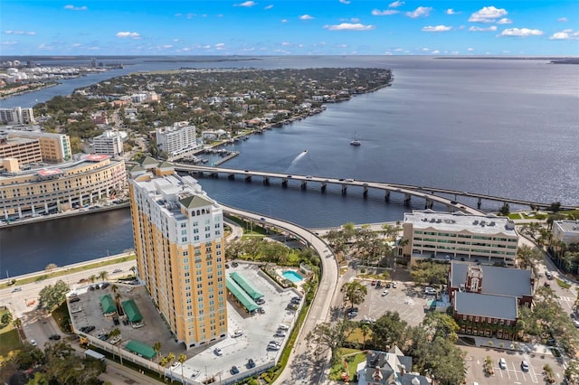 aerial view with a water view