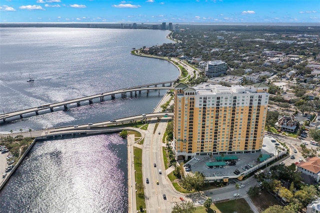 aerial view with a water view