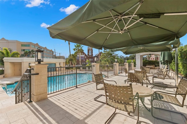 view of swimming pool featuring a patio