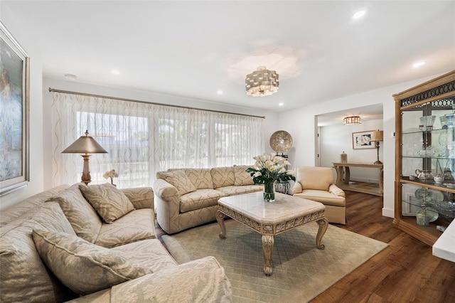 living area featuring recessed lighting and wood finished floors