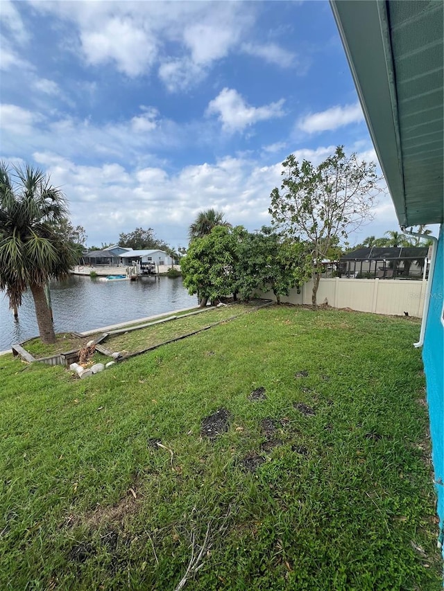 view of yard with a water view