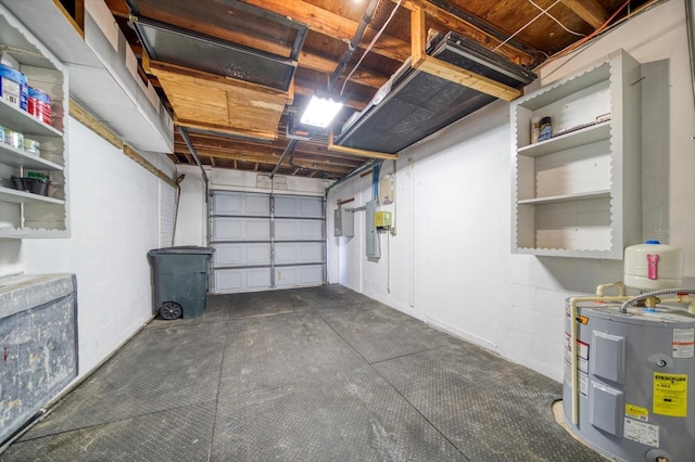 garage featuring water heater