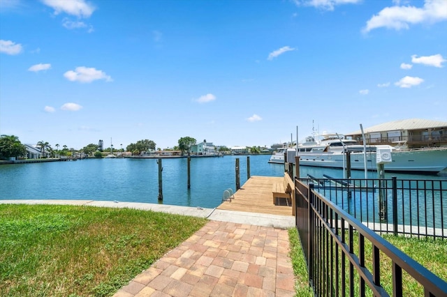 dock area with a water view