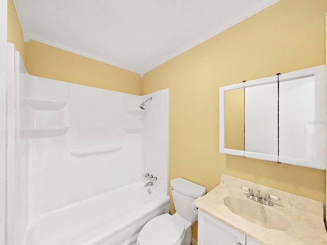 full bathroom featuring shower / bathing tub combination, vanity, and toilet