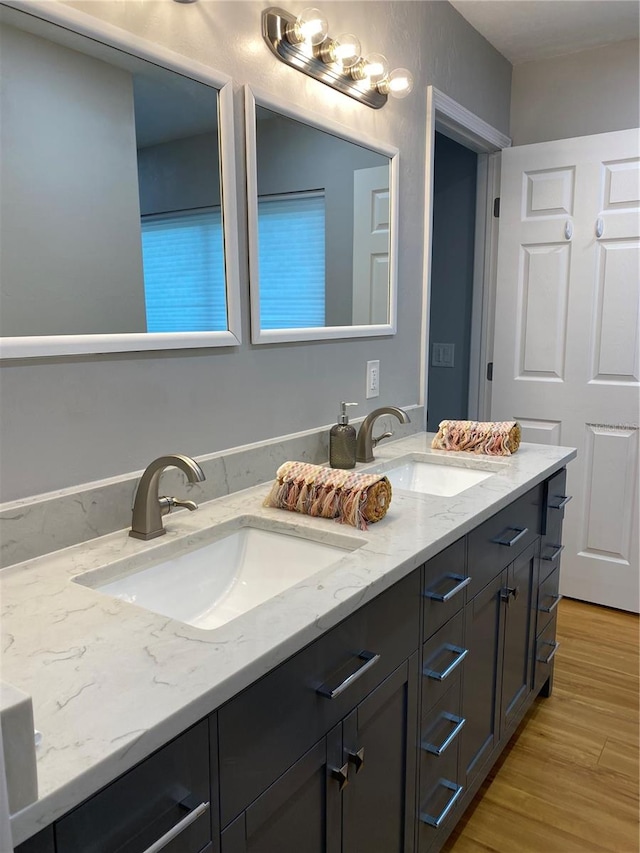 bathroom featuring vanity and wood-type flooring