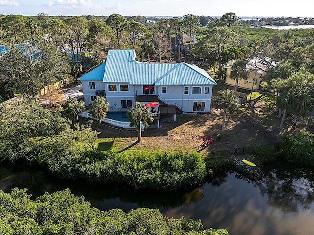 aerial view featuring a water view