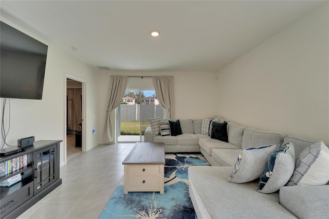 living room featuring light tile patterned floors