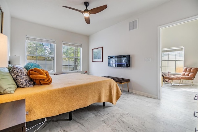 bedroom featuring ceiling fan